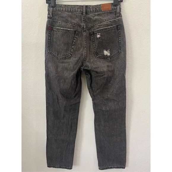 BDG Urban Outfitters High Waisted Slim Straight Jean Distressed in Washed Black. - Picture 9 of 13
